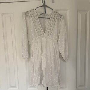 Zara White Swiss Dot V-Neck Tunic Dress